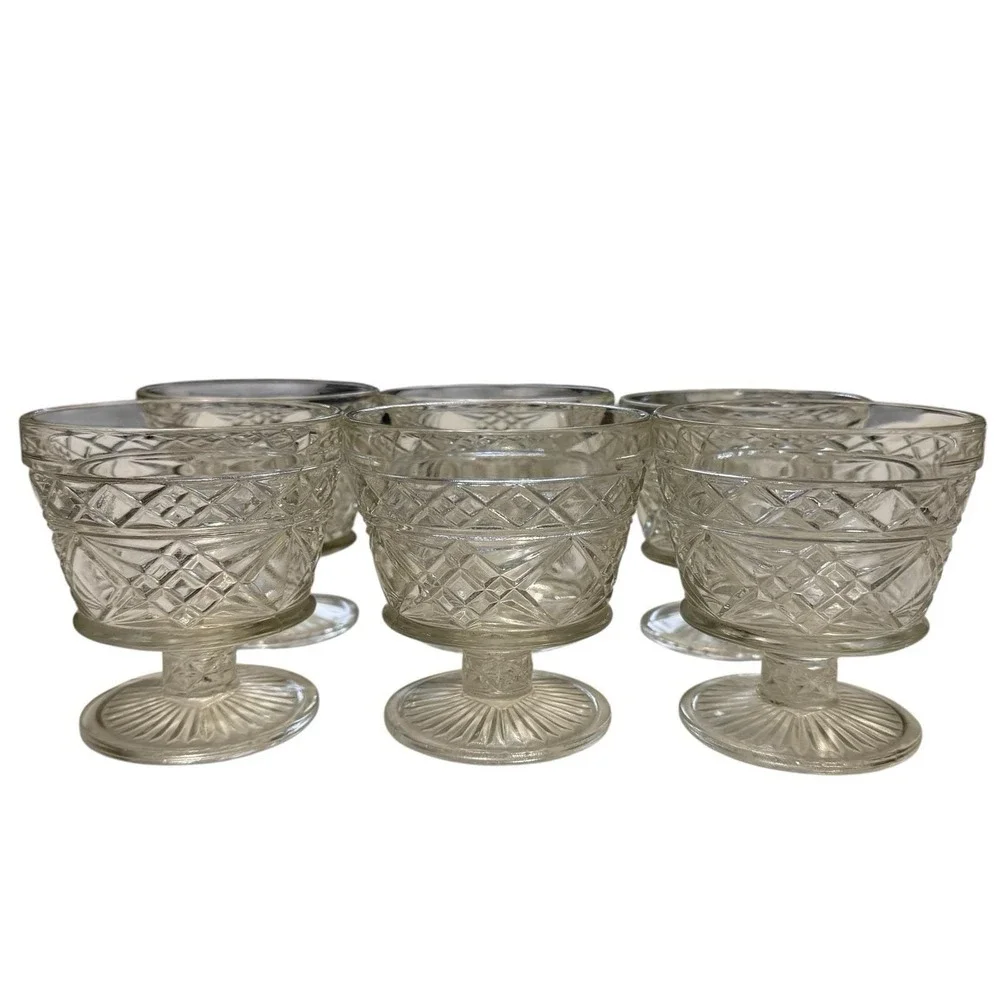Vintage Clear Cut Glass Footed Sherbet Dessert Cups Set of 6